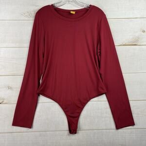 Long Sleeve Bodysuit by Daisy Sz 2X Burgundy Red Stretch Knit Slimming Top